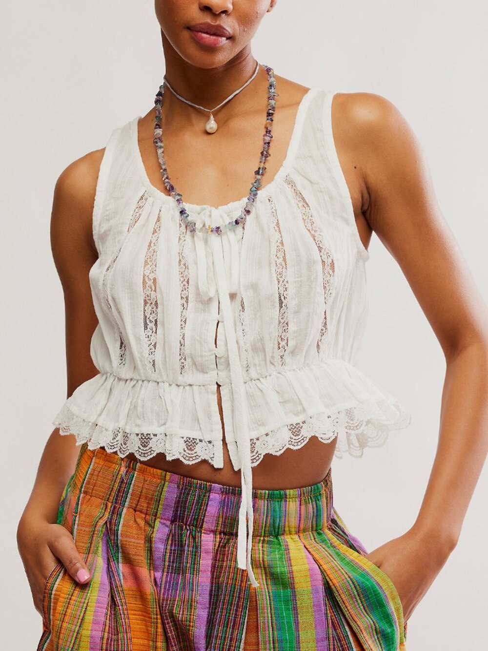 Free People White Lace Peplum Tank Top